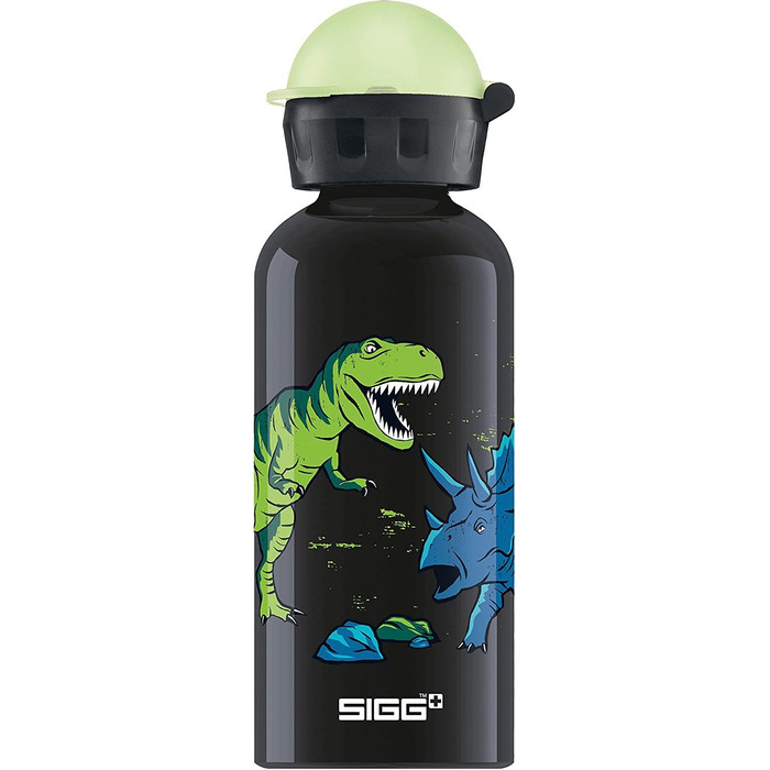 Дитяча пляшка для пиття SIGG Glow (0,4 л), Дитяча пляшка для пиття SIGG Glow з герметичною кришкою, алюмінієва легка пляшка для пиття (Glow Dinosaurs)