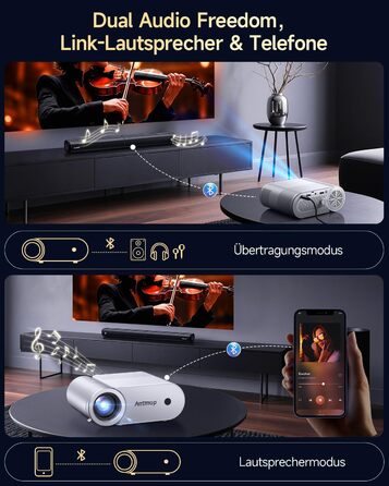 Міні проєктор Beamer Bluetooth WiFi 1080P: Підтримка iPhone/Android, HDMI, USB, Fire Stick, PS5. Компактний проєктор для телефону, фільмів, дому та відпочинку на природі