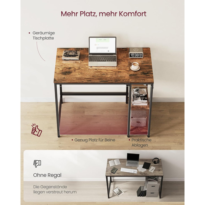 Комп'ютерний стіл VASAGLE 100x50 см, офісний, вінтажний стиль, для робочого кабінету, спальні, вітальні, колір: коричневий + чорний