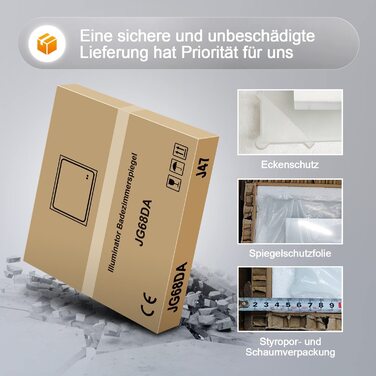 LED дзеркало для ванної кімнати з підсвічуванням 40x60 см, сенсорне керування, 3 кольори світла, IP67, енергозберігаюче A++