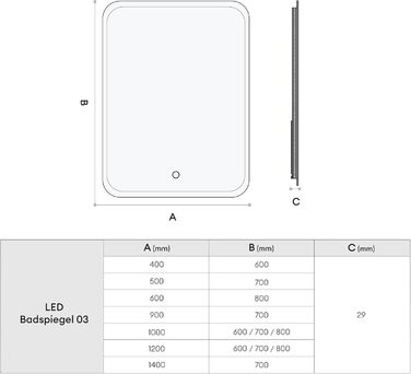 Дзеркало для ванної кімнати Dopporo LED 100x80 см з підсвічуванням та сенсорним вимикачем, з функцією пам'яті