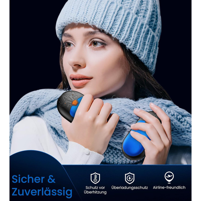 Електричні грілки для рук, 2 шт. з підзарядкою, 24 години тепла, 3 режими нагріву, портативні для жінок, чоловіків та пацієнтів з синдромом Рейно (блакитні)