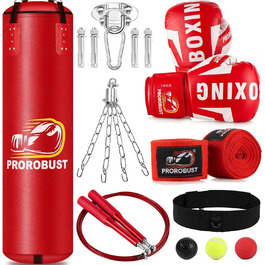 Боксерська груша Prorobust, 120-сантиметрові рукавички зі штучної шкіри з вагою 12 унцій для домашніх тренувань з кікбоксингу ММА (без наповнювача) (червоний)