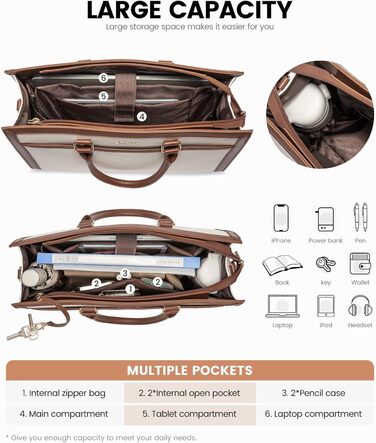 Сумка для ноутбука LOVEVOOK 15.6 дюймів, жіноча, велика, з екошкіри, для роботи, навчання, універсальна, на плечі, велика містка сумка-шопер