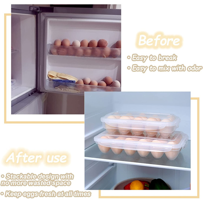 Коробка для яєць, пластиковий контейнер для яєць, контейнер для яєць для холодильника, Штабельована коробка для яєць, портативний ящик для зберігання яєць, 2 шт.