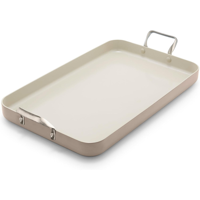 GreenPan Grillpfanne з подвійним дном, 45.7 x 27.9 см, керамічне антипригарне покриття, без PFAS, ручки з нержавіючої сталі, для плити, посудомийна машина, духовка та гриль, Оксфорд Блакитний