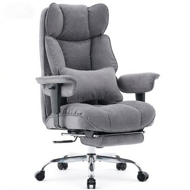 Офісний крісло Efomao XXL до 200 кг, важке, тканинне, з підставкою для ніг, ергономічне для комп'ютера з високою спинкою, похиле для дому/офісу, з товстою м'якою оббивкою (Сірий)