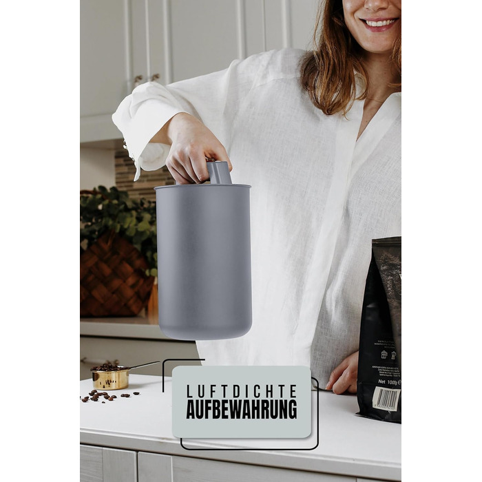 Контейнер для кави KC Kitchen & Co. – герметичний, 1 кг, нержавіюча сталь, вакуумний клапан, для кави, чаю, цукру, мюслі, білий матовий (2800 мл)