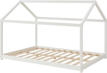 Дитяче ліжко en.casa Cerro з ламелями, ліжко-халаузер, ліжко-трансформер для підлітків, ліжко Монтессорі з масиву сосни, 140x200 см, біле