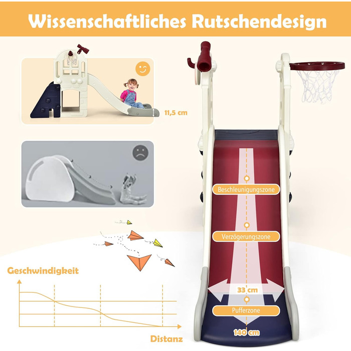 Дитячий ігровий комплекс COSTWAY 6-в-1: гірка, драбинка, баскетбольний кошик, кільця, тунель, телескоп - блакитний, для дітей від 3 років