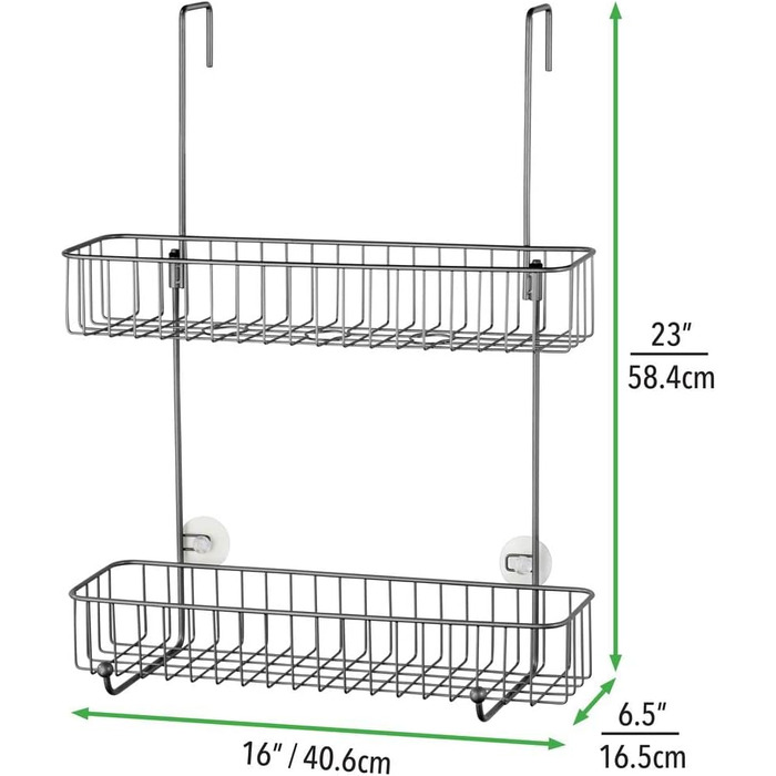 Душова полиця mDesign з металу, стійкого до іржі - легке кріплення на двері душової кабіни - душова полиця з 2 рівнями - душові аксесуари без свердління - (графіт)