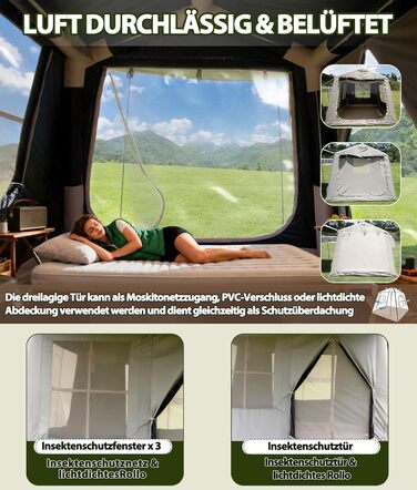 Надувний кемпінговий намет Oxford 420D Glamping для 2-3 осіб з насосом, водонепроникний (3000 мм), всесезонний вітрозахисний намет з москітною сіткою