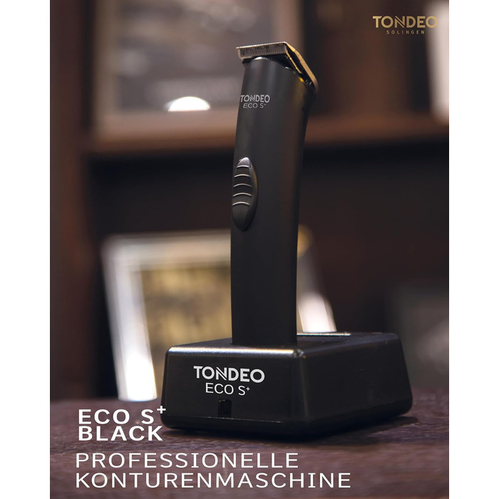 Машинка для стрижки волосся TONDEO ECO S PLUS BLACK Професійна машинка для стрижки волосся із зарядною станцією та гребінцем-насадкою для 4 різних довжин стрижки