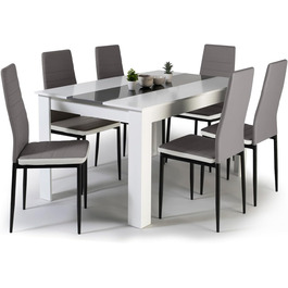 IDMarket Комплект обіднього столу та 6 стільців Georgia/Romane, 140 см, білий та сірий