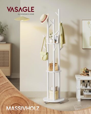 Стійка для одягу VASAGLE з 11 гачками та 3 полицями, набір для передпокою, спальні, вітальні, RCR023B01 (Хмарний білий)