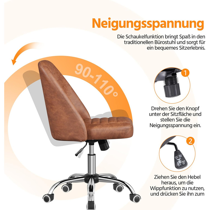 Офісне крісло Yaheetech з регулюванням висоти, ергономічне, оббивка з тканини, поворотне, без підлокітників, для офісу та дому, колір: коричневий (Retro-brown)