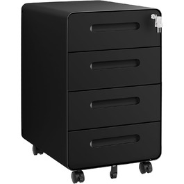 Роликовий контейнер HOMSTEEL з замком, 4 шухляди, металевий офісний шафка, чорний (46T x 40B x 64H cm)