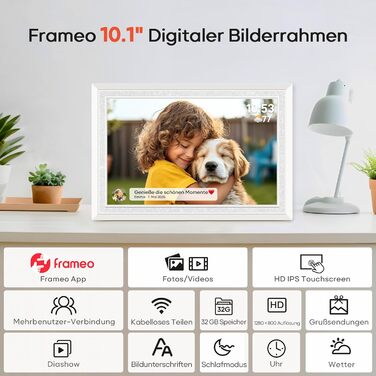 Frameo: Цифровий фоторамка 10.1 дюйма, HD 1280*800 IPS, сенсорний екран, 32GB, автоповорот, Frameo App