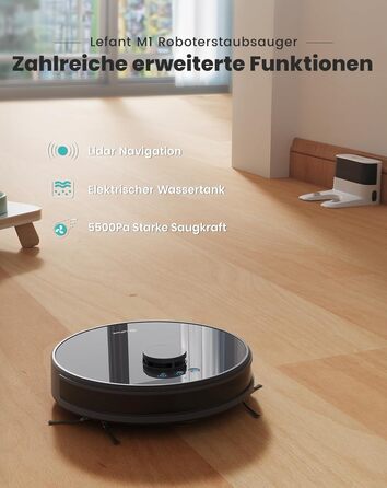 Робот-пилосос LEFANT M1B з функцією миття підлоги, LiDAR-навігацією, потужністю 5500Pa, картуванням декількох поверхів, самостійною зарядкою, Wi-Fi, 8 зонами заборони, для видалення шерсті тварин, килимів та твердих підлог