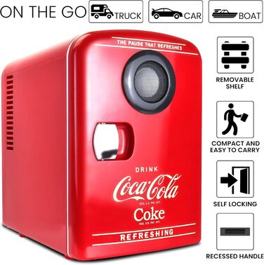Холодильник Coca-Cola Mini 4L з Bluetooth, для дому, офісу, їжі та напоїв (червоний)