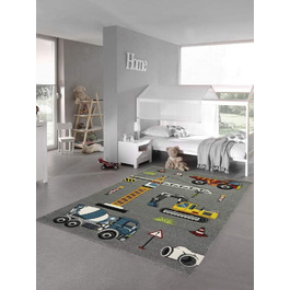 Дитячий килимок для ігор, килим для будівельного майданчика з екскаватором сірого кольору розміром 80x150 см