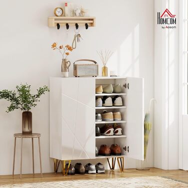 Шафа для взуття HOMCOM з 2 дверцятами, 3 регульовані полиці, на 15-20 пар взуття, 72 x 31,5 x 95 см, білий