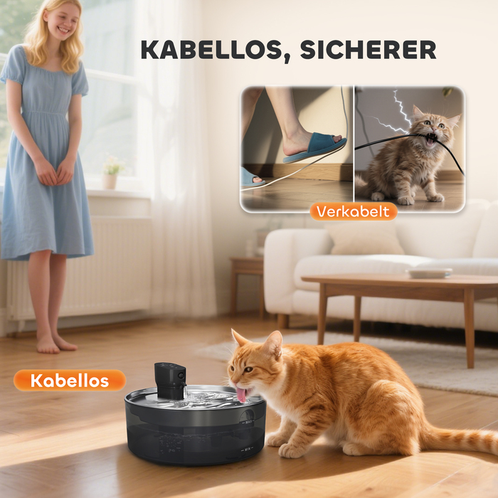 Джерело води для котів Katzenbrunnen 7L з тихою помпою, LED-підсвіткою, фільтром з активованого вугілля та нержавіючою сталлю (30,6 x 30,6 x 17,2 см)