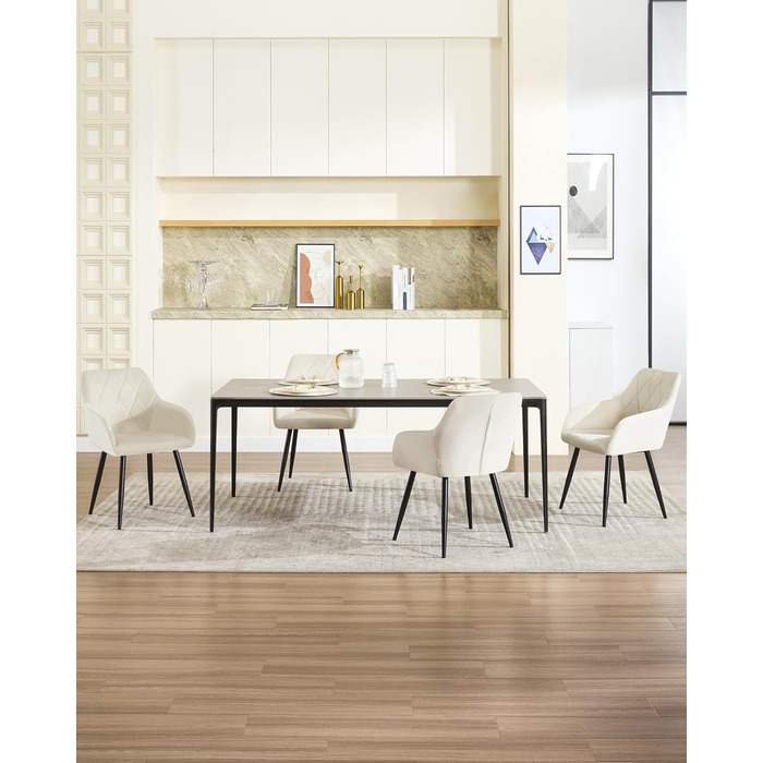 Крісла для їдальні WOLTU з підлокітниками та спинкою, для кухні, вітальні, їдальні, м'які крісла з оксамитовим покриттям, металеві ніжки, (кремовий, набір 8 шт)