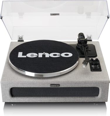 Програвач вінілу Lenco LS-430 Bluetooth з динаміками 40 Вт, ремінний привід, Pitch Control, вбудований передпідсилювач, RCA, AUX, сірий
