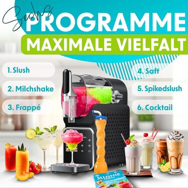 KESSER® Машина для приготування сляшу вдома - Сляш-мейкер 2L - для сляшу, коктейлів, фраппе, молочних коктейлів та замороженого соку - за 25 хв та з 6 програмами - в комплекті 3 стаканчика та книга рецептів, (2 літри, Чорний)