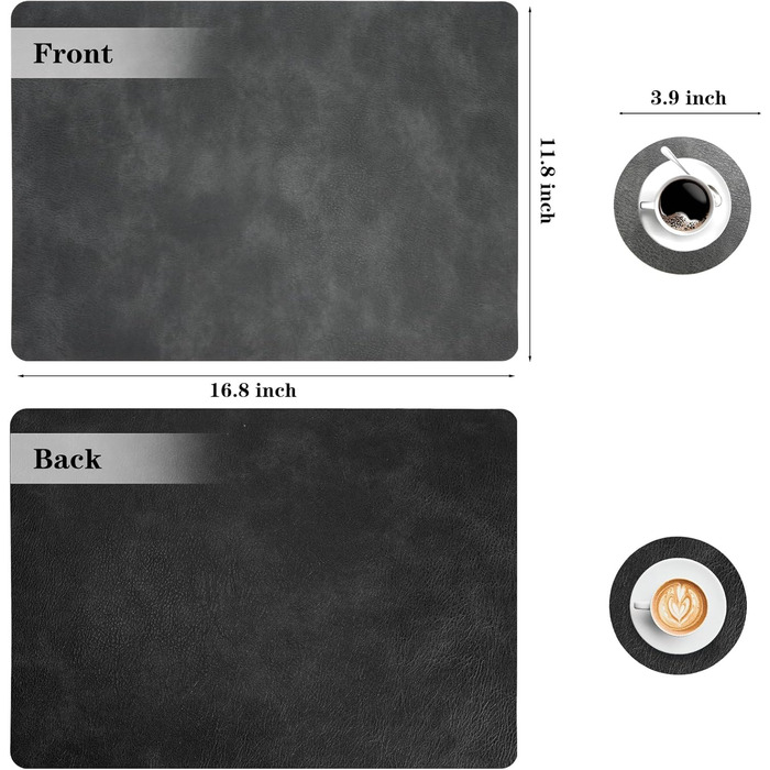 Набори серветок Pixieora: миючі, з підставки, з штучної шкіри, двосторонні, протиковзні, сірі та чорні (4 шт.)