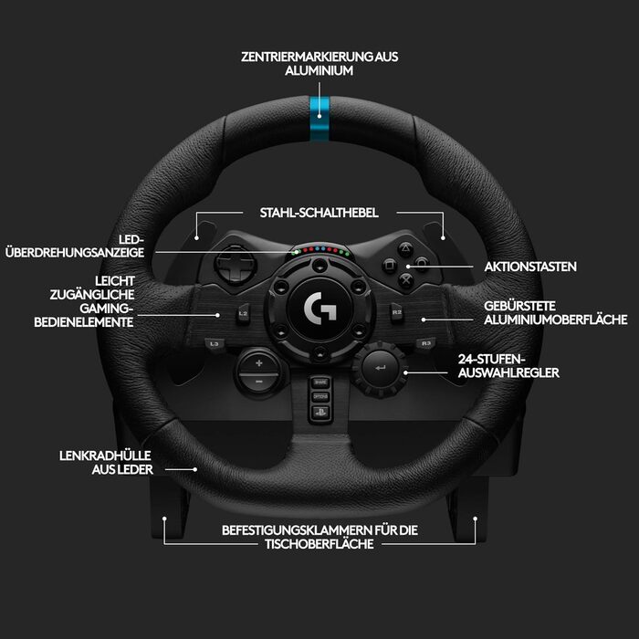 Logitech G923 Racing Wheel: Гоночне кермо для PS5, PS4, PC, Mac - Чорне. TRUEFORCE, 1000Hz, Подвійне зчеплення