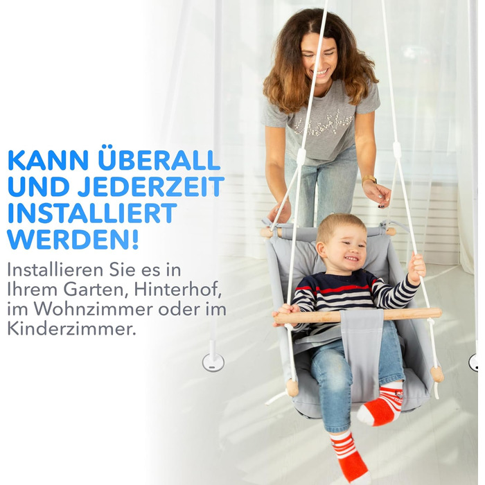 Брезентові дитячі гойдалки-гамаки від Cateam - підвісні дерев'яні гойдалки для дитини з ременями безпеки та кріпильною фурнітурою. Подарунок дитячому кріслу-гамаку на день народження. (З підставкою, сірий)