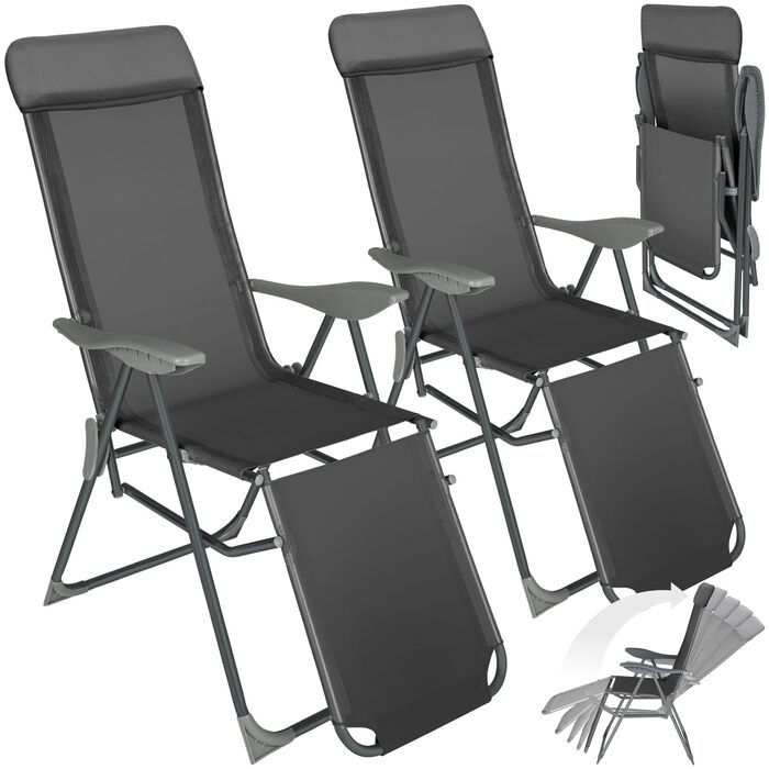 Набір з 2 шт. лежаків для відпочинку Tectake® з алюмінію, садова мебель, 5-позиційна спинка, підставка для ніг, легкі та складані, крісло-релакс з підголовником, для саду, балкону, кемпінгу - антрацит