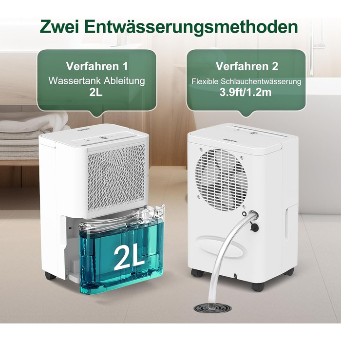 Електричний осушувач повітря PHILODECO 10л/день з режимом сушіння, 2л бак, таймер 24г, автовимкнення, ролики та ручка для підвалу, ванної, спальні