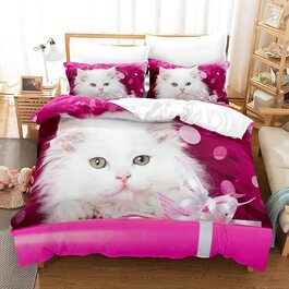 Комплект постільної білизни MIQEBX з милим котом, 135x200 см для дівчаток і хлопчиків, 3D рожеве підодіяльник з мікрофібри для домашніх тварин, забавний Комплект постільної білизни з принтом домашніх тварин, декор для дитячої кімнати, рожеве підодіяльник, 135x200 см