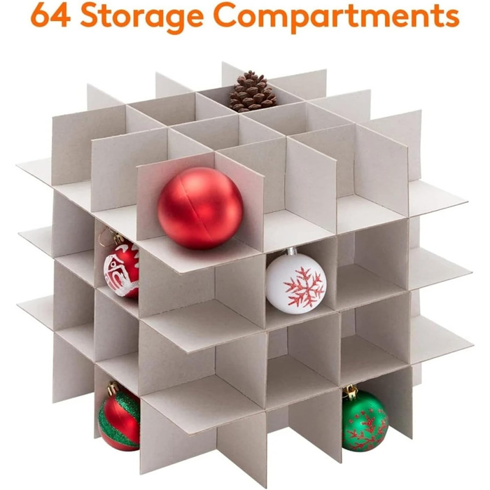 Коробка для зберігання новорічних кулі (64 шт.), органайзер для прикрас, 33x33x33 см
