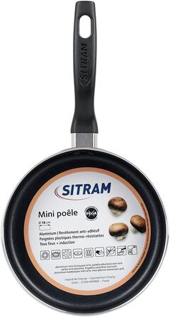 Набір сковорідок Sitram, 16 см, для всіх видів варильних поверхонь, включаючи індукційні, ергономічна ручка, термостійкі, чорне антипригарне покриття, без вмісту PFOA, 3 шт.