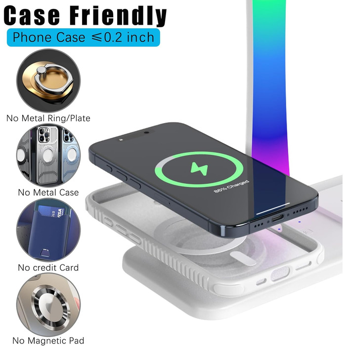 Підставка для навушників з бездротовим зарядним пристроєм, RGB-підсвічуванням, сумісна з AirPods Max, iPhone, Samsung. Подарунок для геймера