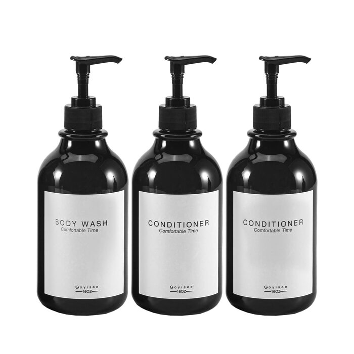 Дозатор для шампуню та кондиціонера на душову стіну, диспенсер для мила 3-камерний без свердління, багаторазовий для шампуню, лосьйону, олії, гелю для душу, рідкого мила та мила для посуду (3 пляшки, чорний)