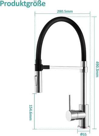Змішувач для кухні EMKE - Гнучкий змішувач для кухні, що обертається на 360 Змішувач для кухні - Змішувач для раковини з 2 типами струменя, кухонний змішувач з гнучким виливом, хром