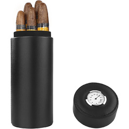 Футляр для сигар, портативний хьюмідор для сигар з шкіряною підкладкою з кедрового дерева і зволожувачем (чорний)