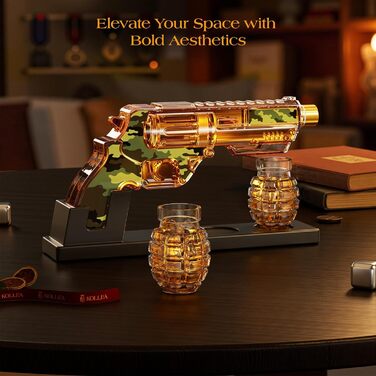 Набір для віскі Kollea з декальком та склянкою у формі гранати. Подарунок для чоловіків, батька, друга, військових. Віскі-набір у камуфляжі.