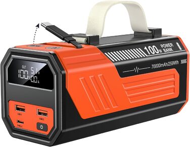 Power Bank 70000mAh 100W з USB-C та кабелем: портативний акумулятор для iPhone, iPad, Samsung та інших пристроїв (Orange)