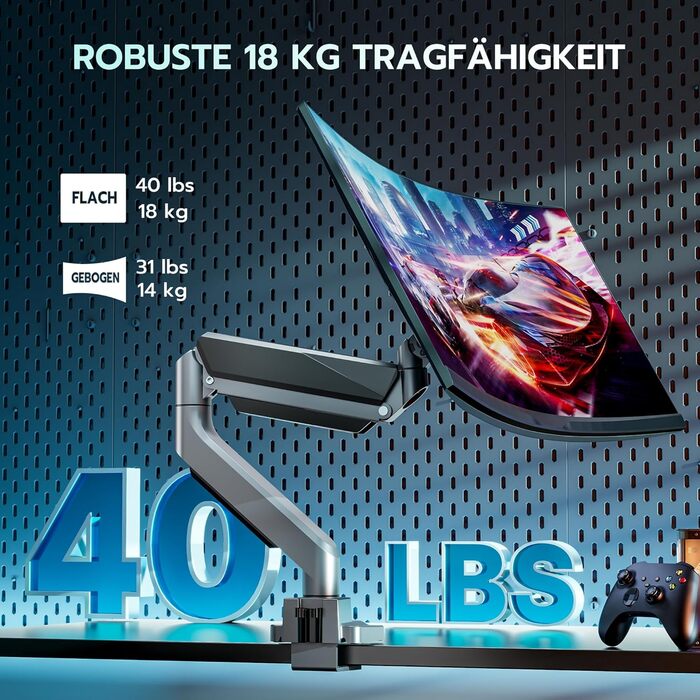 Кріплення для монітора ARES WING з USB A/C, 17'-45', регульована висота, вантажопідйомність 18 кг, VESA 75/100 мм, білий (сірий)