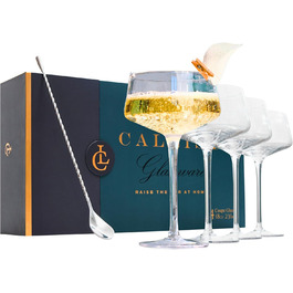 Набір келихів для мартини Callisto Glassware, 4 шт. з барними ложками, ручної витримки, кришталеві келихи Coupé для коктейлів, шампанського, мартини, мантхаттена, космополітену