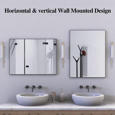 Дзеркало для ванної кімнати WONSTART 81,3 x 61 см біле з алюмінієвою рамою, для встановлення над умивальником, сучасний дизайн, підходить для ванної, спальні, коридору, вертикальна або горизонтальна орієнтація