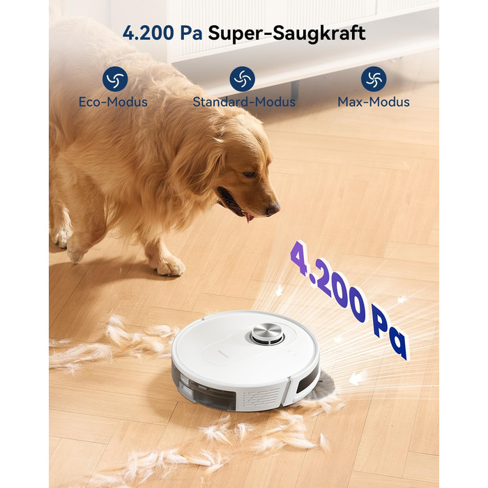 Робот-пилосос Proscenic Q8 з функцією миття 4200Pa, 200хв, для підлоги та килима, з лазерною навігацією та керуванням через додаток, сумісний з Alexa, Siri, IFTTT, для видалення шерсті тварин, білий