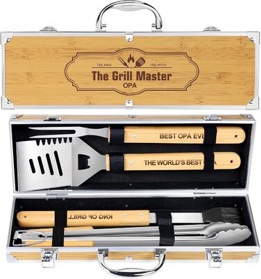 Набір барбекю 4 шт. з нержавіючої сталі: інструменти для гриля, аксесуари для барбекю, подарунок для чоловіків, набір у кейсі для дачі та кемпінгу