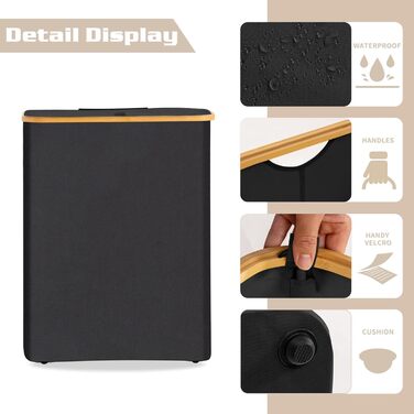 Кошик для білизни BRIAN & DANY з 3 відділеннями та кришкою, 145л, чорний